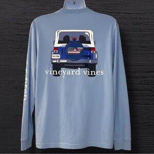 Vineyard Vines C.C. Prep Jeep Back Graphic Long Sleeve Tee Shirt Blue Small